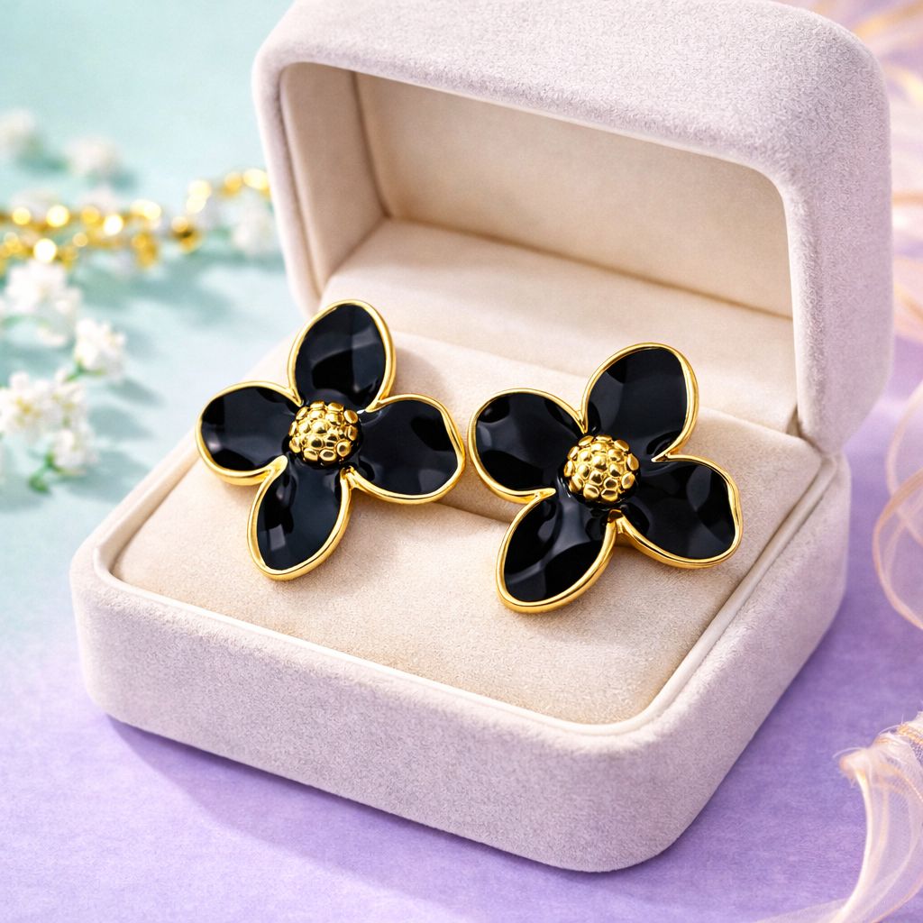 Meena Flower Earring-01 (Black)