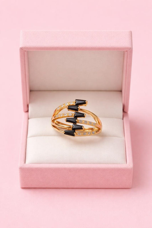 Zircon Ring-226 (Golden) (Black)