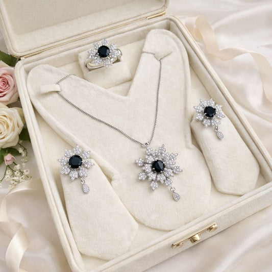 Zircon Locket Set-143 (Silver) (Black)