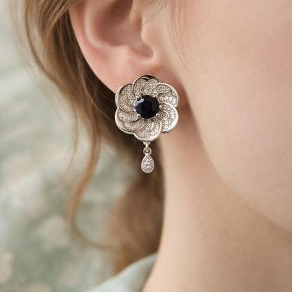 Zircon Earring-150 (Silver) (Black)